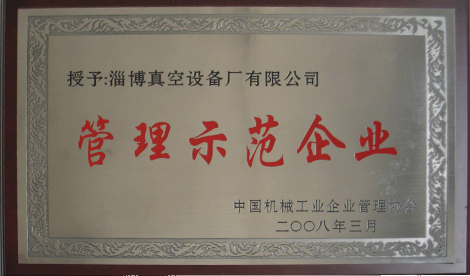 2008年3月，公司被中國(guó)機(jī)械工業(yè)企業(yè)管理協(xié)會(huì)授予“管理示范企業(yè)”
